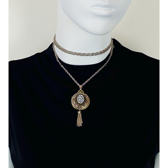 Vintage Mechanical Pendant Watch Necklace Tassel Gold-Tone Filagree Swiss Made - Picture 4 of 10